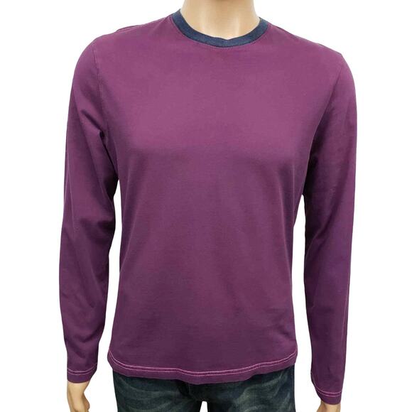 CLUB MONACO Long Sleeve T-shirt Tee Size S Crew Neck Purple Contrast Trim - Picture 1 of 10